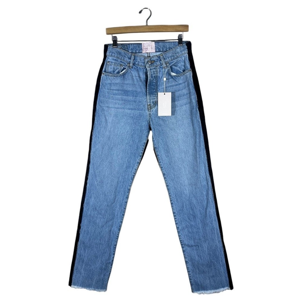 NWT Revice Denim Yin Yang Two-Tone Straight Leg Jeans Blue Black Edgy Size 29